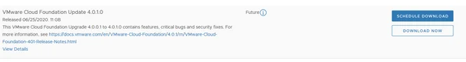 VMware Cloud Foundation Upgrade 4.0.1.0 available for download.