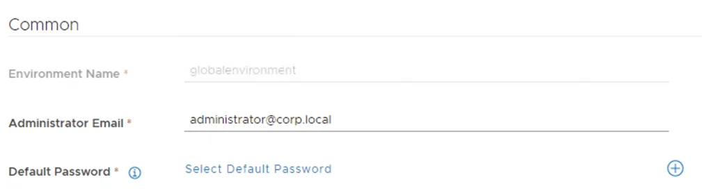Configuration screen for adding a default password in vIDM setup wizard.