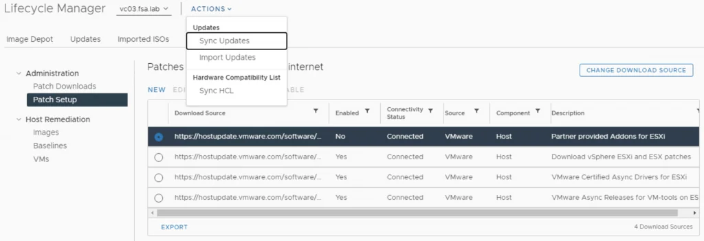Select ‘Partner provided Addons for ESXi’, click ‘Disable’, then ‘Sync Updates’ to complete.