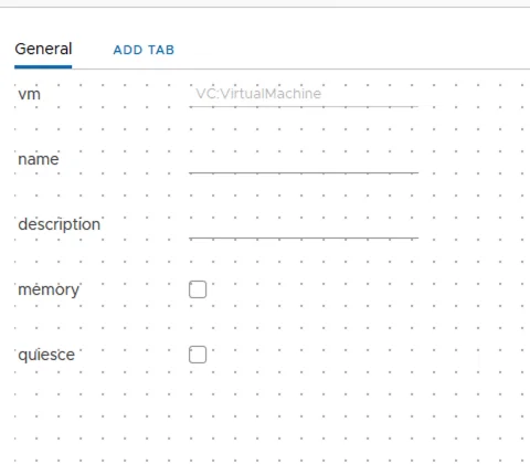 UI shows fields for creating a virtual machine snapshot in vRA 8.2.