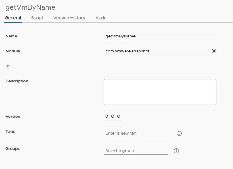 UI for naming a snapshot action in vRA 8.2.