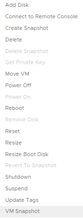 VM Snapshot option visible in menu.