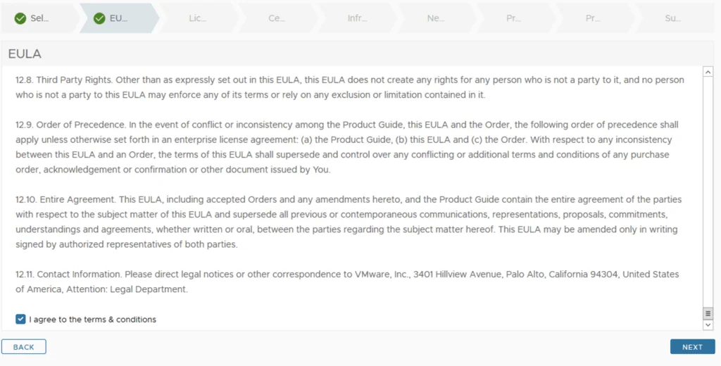 EULA terms, checkbox, “I agree to the terms & conditions,” “NEXT” button.