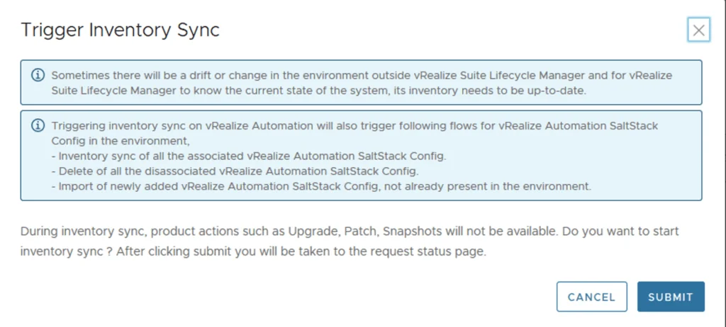 Trigger Inventory Sync step in Lifecycle Manager for VRA environment.