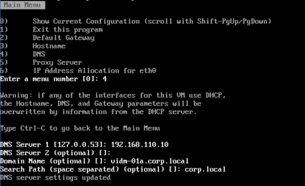 Setting DNS in vIDM 3.3.4 upgrade wizard.