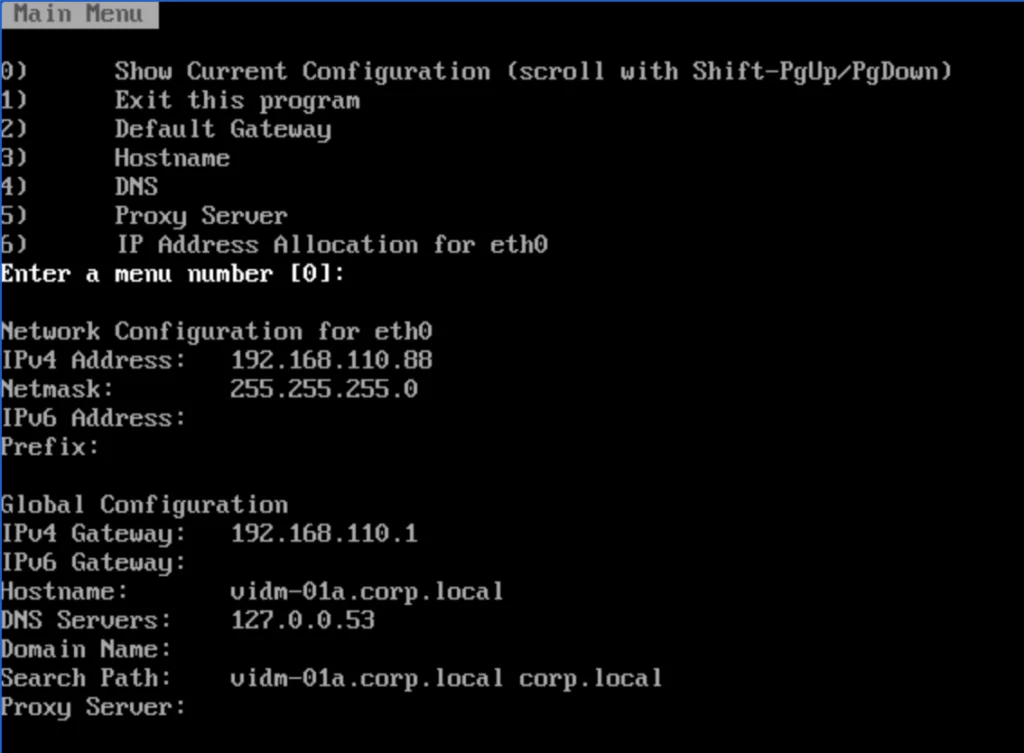 The image shows the current network configuration for eth0 and global settings, with no detected networking issues.