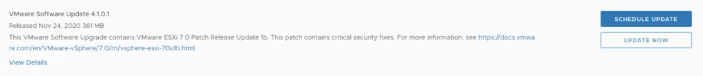 VMware Software Update 4.1.0.1 released Nov 24, 2020. Contains critical security fixes.