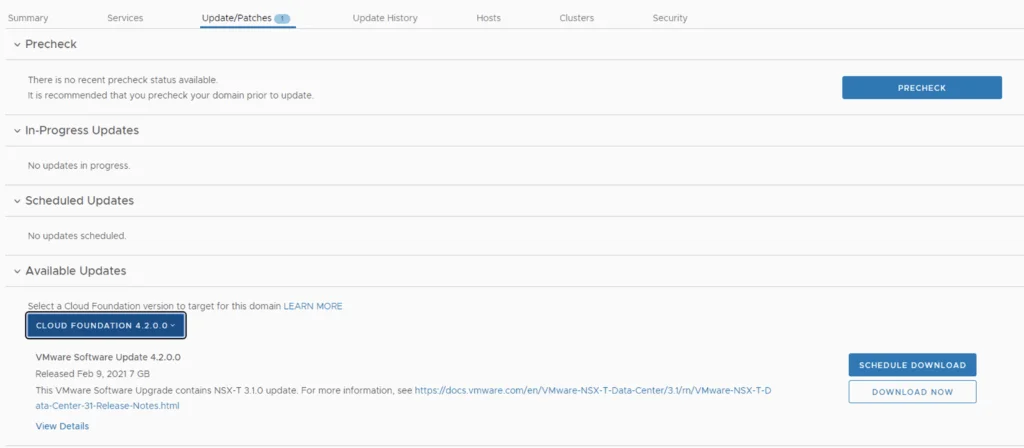 UI shows Cloud Foundation 4.2.0.0 update, download options available.