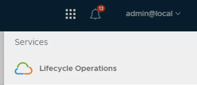 The image shows a screenshot of the Lifecycle Operations service in vRealize Suite Lifecycle Manager.