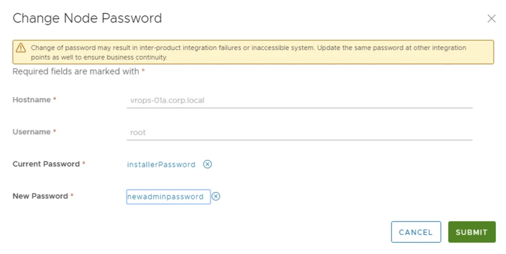 Changing passwords for vRealize suite via vRSLCM.