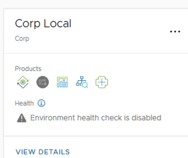 Corp Local environment shows disabled health check in vRSLCM.