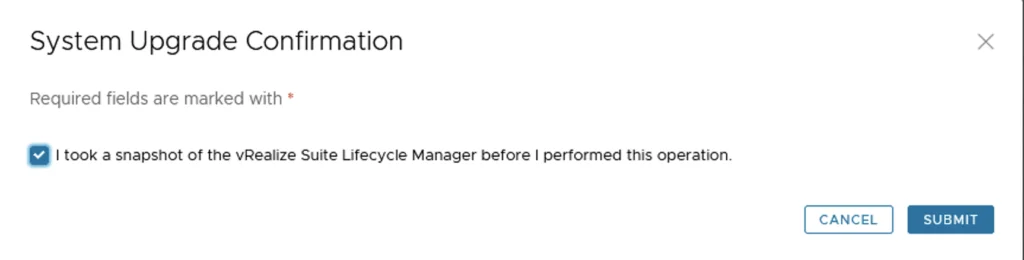 System upgrade confirmation: Check snapshot before proceeding.