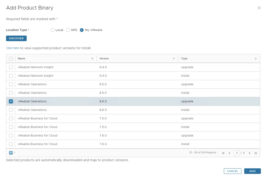 Select vRealize Operations 8.6.0 upgrade, then click Add.