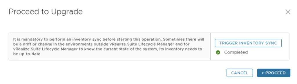 Upgrade wizard step: Trigger inventory sync before proceeding.