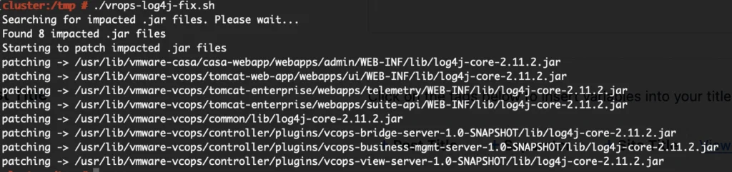 Finding and patching impacted .jar files for CVE-2021-44228 and CVE-2021-45046 in vRealize Operations 7.x.