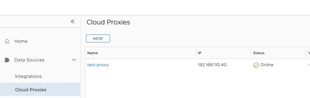 Cloud proxy named “test-proxy” is online with IP 192.168.110.40.