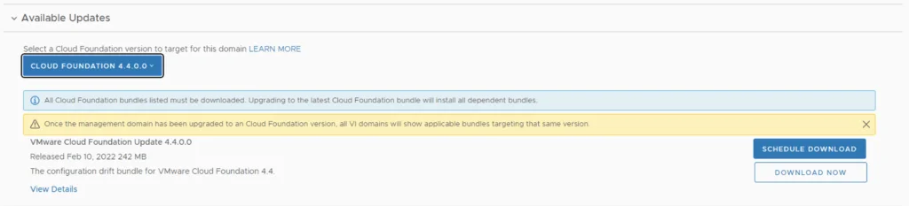 UI shows Cloud Foundation 4.4.0.0 update with options to download.