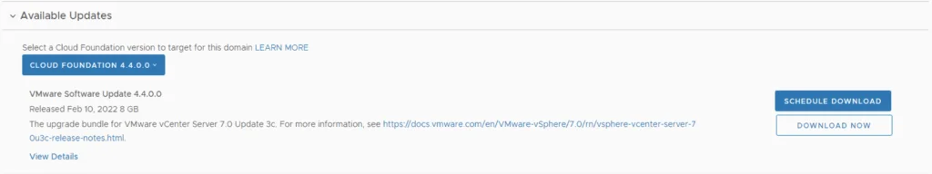 Select “Cloud Foundation 4.4.0.0” to upgrade VCF 4.4.