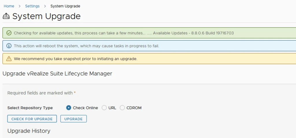 System Upgrade page shows available update to 8.8.0.6.