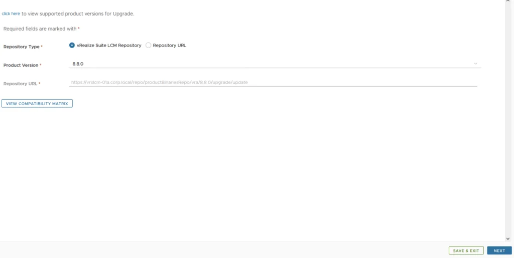 Upgrading vRA to 8.8.2 wizard step: Select version 8.8.2, then click Next.