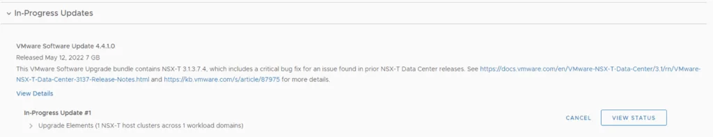 In-Progress Updates: VMware Software Update 4.4.1.0 in progress.
