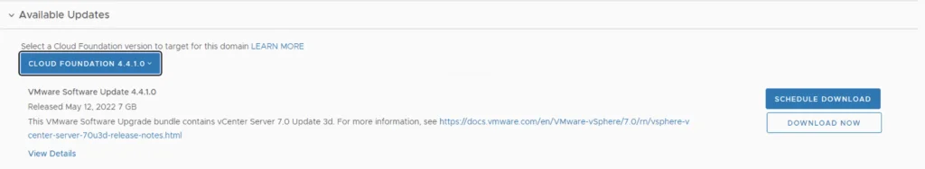 Select Cloud Foundation 4.4.1.0 for vCenter Server 7.0 Update 3d.