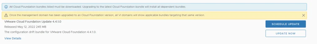 Update VCF 4.4.1.0 now or schedule later via UI.