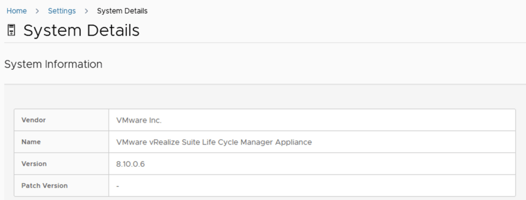 System details show VMware vRSLCM version 8.10.0.6.