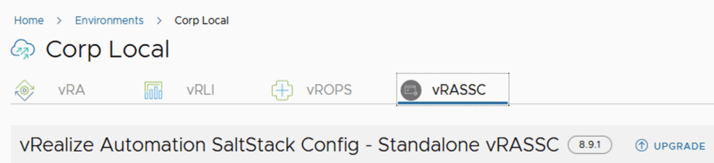 UI shows upgrade option for vRealize Automation SaltStack Config to 8.9.1.