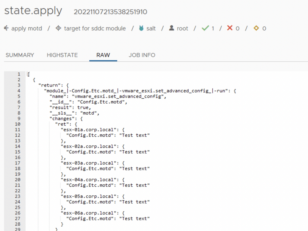 Screenshot shows successful state.apply output for vSphere SDDC configuration.