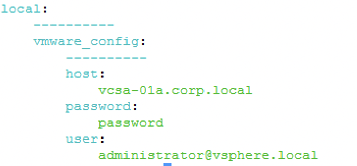 The image shows a configuration snippet for a vSphere module in SaltStack.