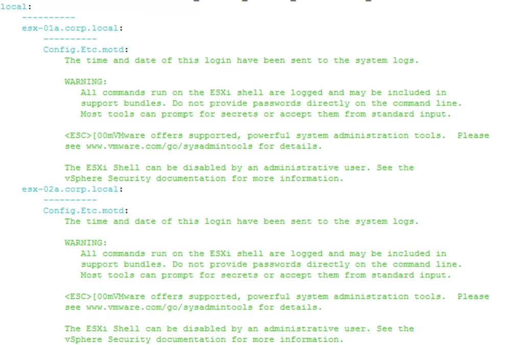 Hosts with Config.Etc.motd reported their configurations.