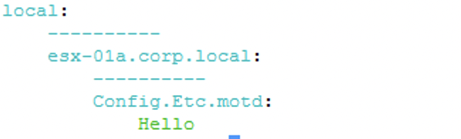 The image shows a nested configuration structure for a vSphere environment, with labels and values related to SaltStack modules.