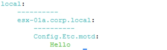 The image shows a nested configuration structure for a vSphere environment, with labels and values related to SaltStack modules.