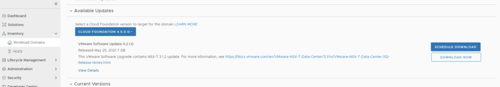 Cloud Foundation 4.5.0.0 update available, download now.