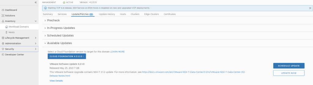 Update NSX components by clicking &ldquo;UPDATE NOW&rdquo; after download.