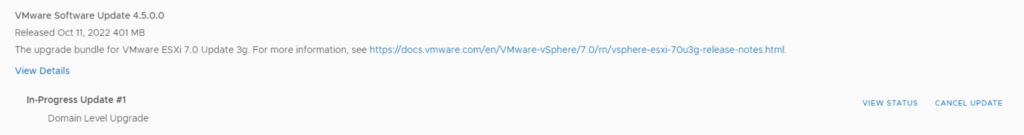 Upgrading VMware ESXi 7.0 Update 3g in progress.