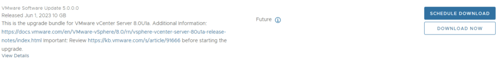 VMware Software Update 5.0.0.0 released June 1, 2023, for vCenter Server 8.0U1a.