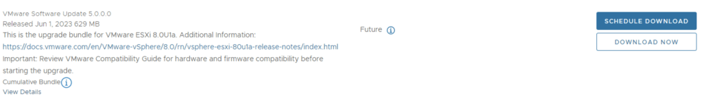 VMware Software Update 5.0.0.0 released, 629 MB, upgrade for ESXi 8.0U1a.