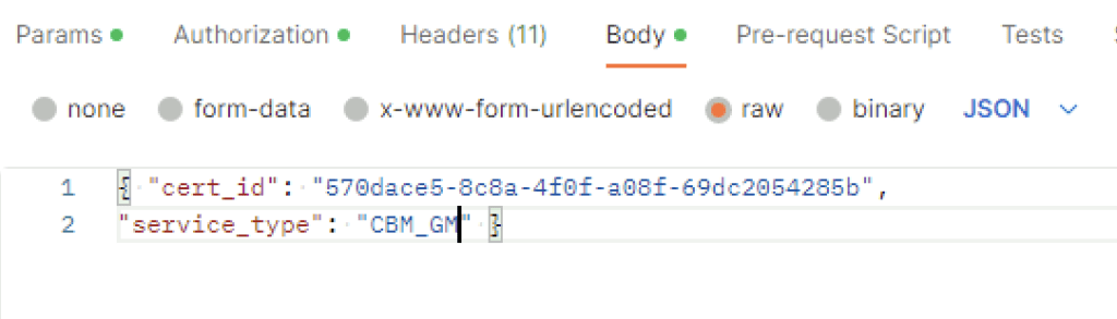 UI shows form fields for cert ID and service type, ready for input.