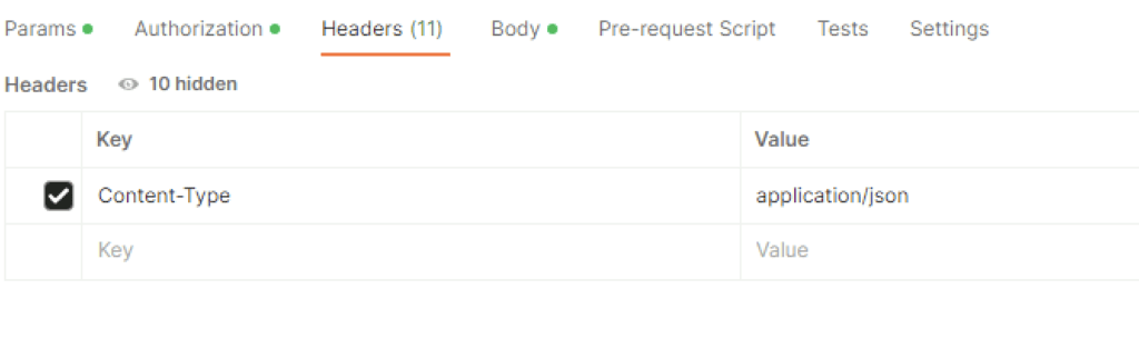 UI shows headers section with Content-Type set to application/json.