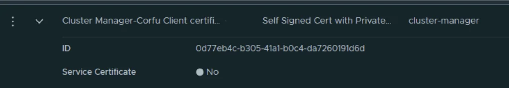 The image shows a UI element with a certificate ID and a “Service Certificate” option.