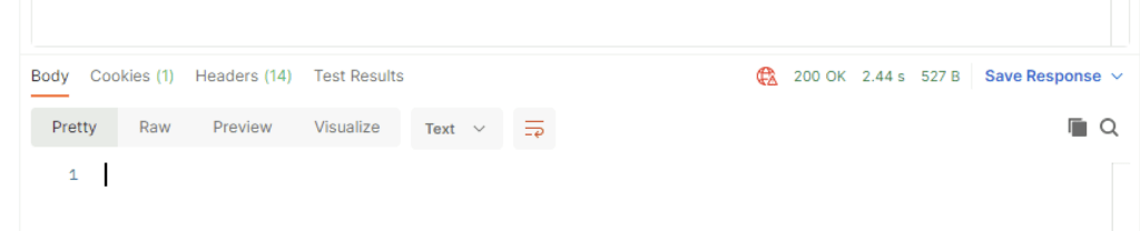 API response showing 200 OK status, 2.44 seconds, 527 bytes, with options to save response.