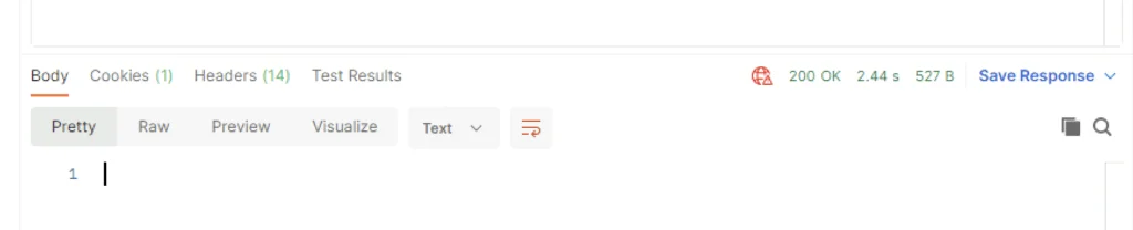 API response shows 200 OK, 2.44 seconds, 527 bytes.