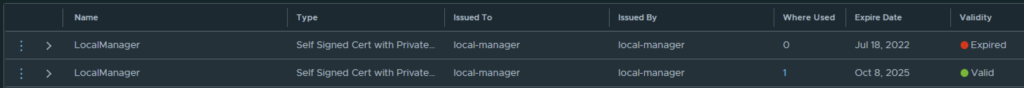 Certificate table shows LocalManager with expired and valid statuses.