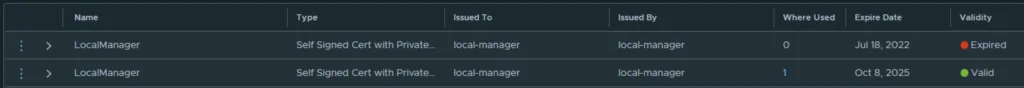 Certificate table shows LocalManager with expired and valid statuses.