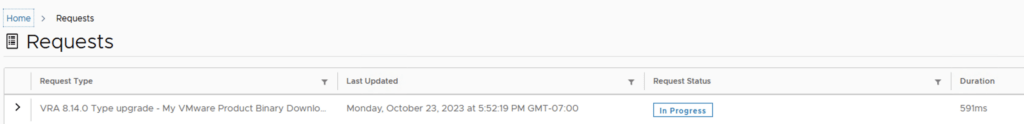 Upgrading VMware Aria Automation to 8.14 in progress.