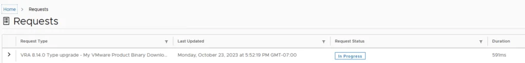 Upgrading VMware Aria Automation to 8.14 in progress.