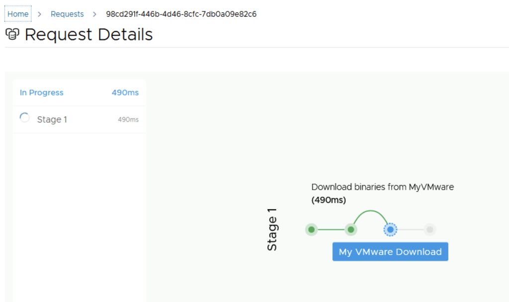 Request in progress, downloading VMware binaries, stage 1.