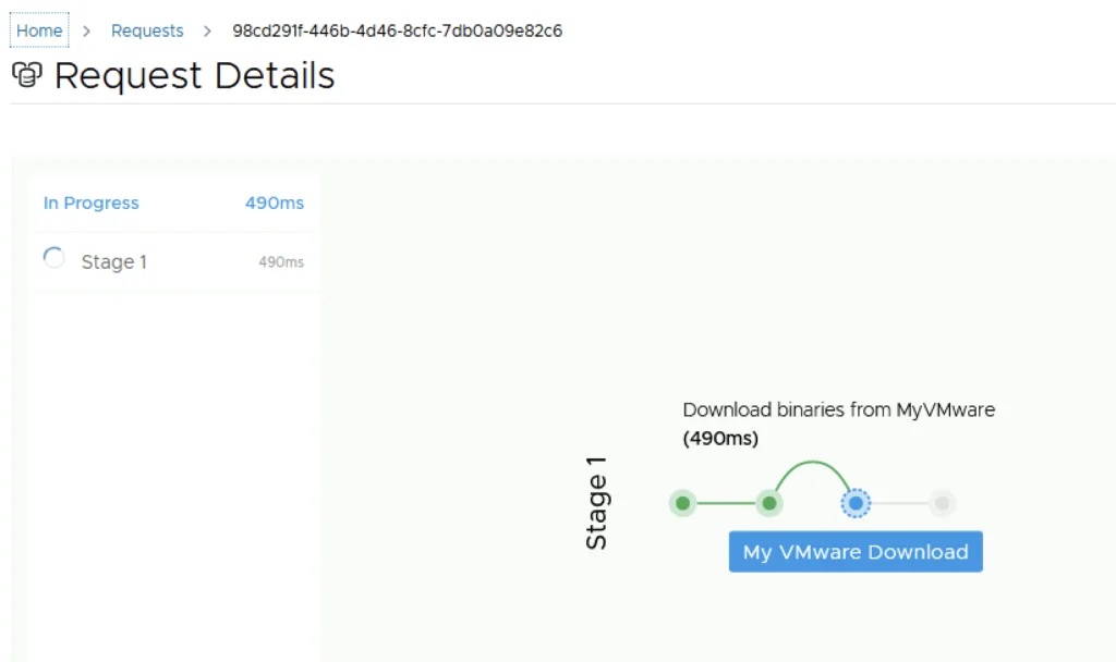 Request in progress, downloading VMware binaries, stage 1.